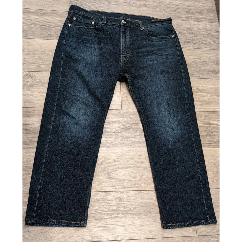 LEVI'S 505 MEN'S BLUE JEANS LOOSE STRAIGHT  STRETCH SIZE 38 X 30 DARK WASH EUC